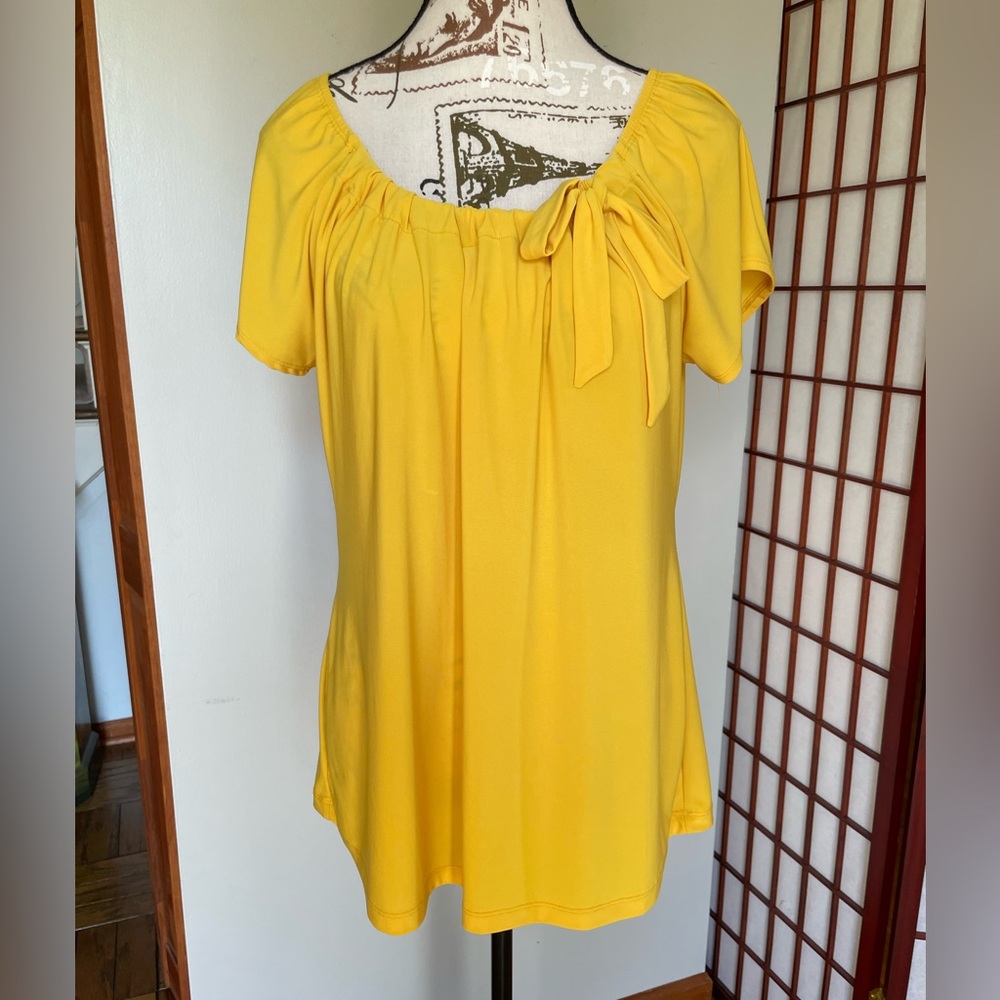 Liz McCoy Gold Top with Bow Detail, Size XL